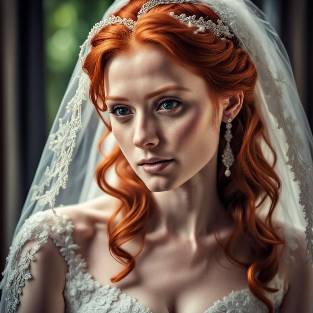 Hyperrealistic Redhead Bride on Wedding Day
