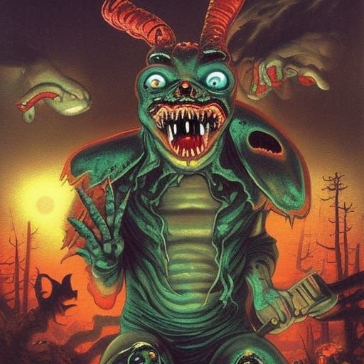 Horror Demon with Severed Head, in Manga Style