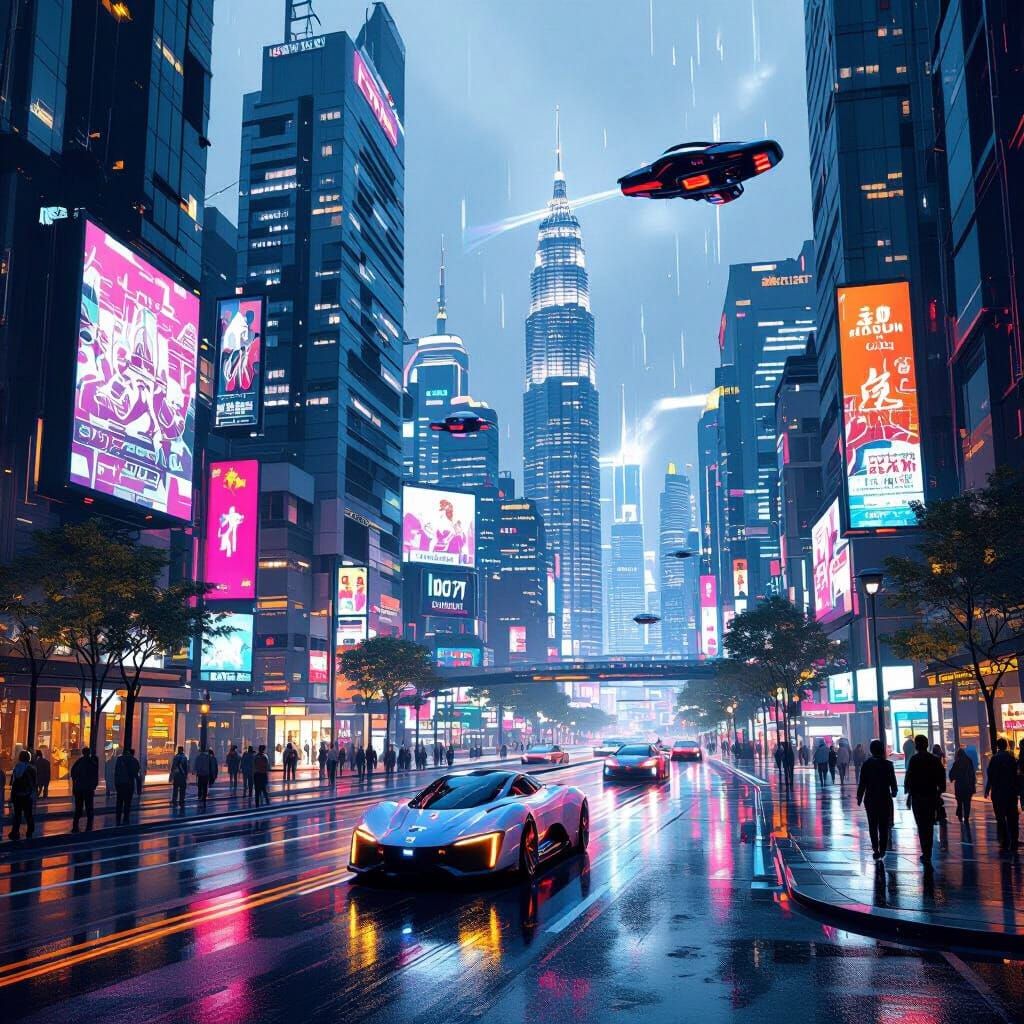 Futuristic Singapore Cityscape at Night in Hyperrealistic St...