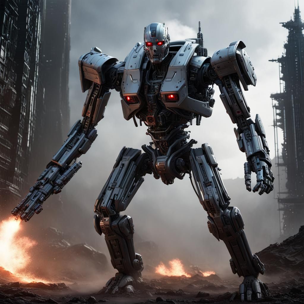 T-800 Attacks Targets in Dark Fantasy Style