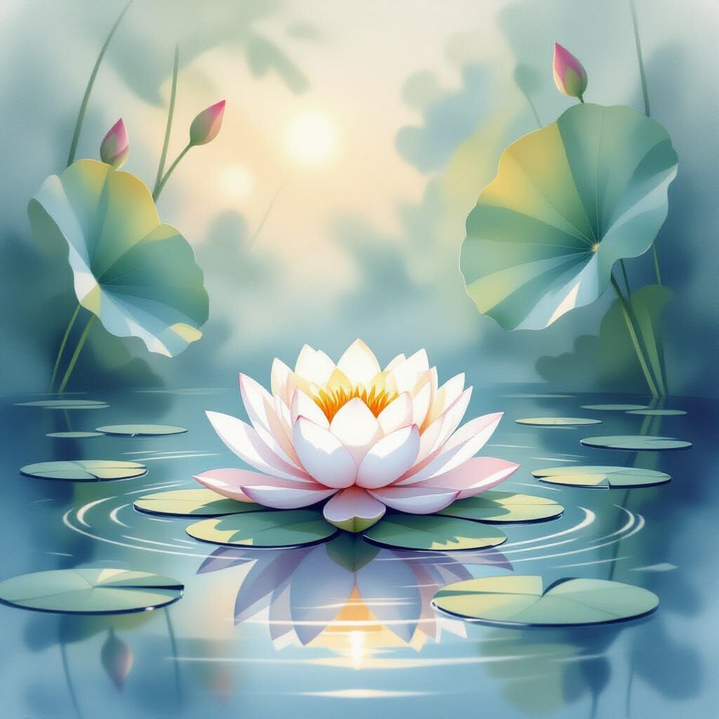 Golden Dawn Meditation Garden with Floating Lotus Flower