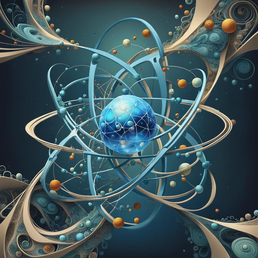 Scientist Creates Atom Model in Surreal Oil Painting