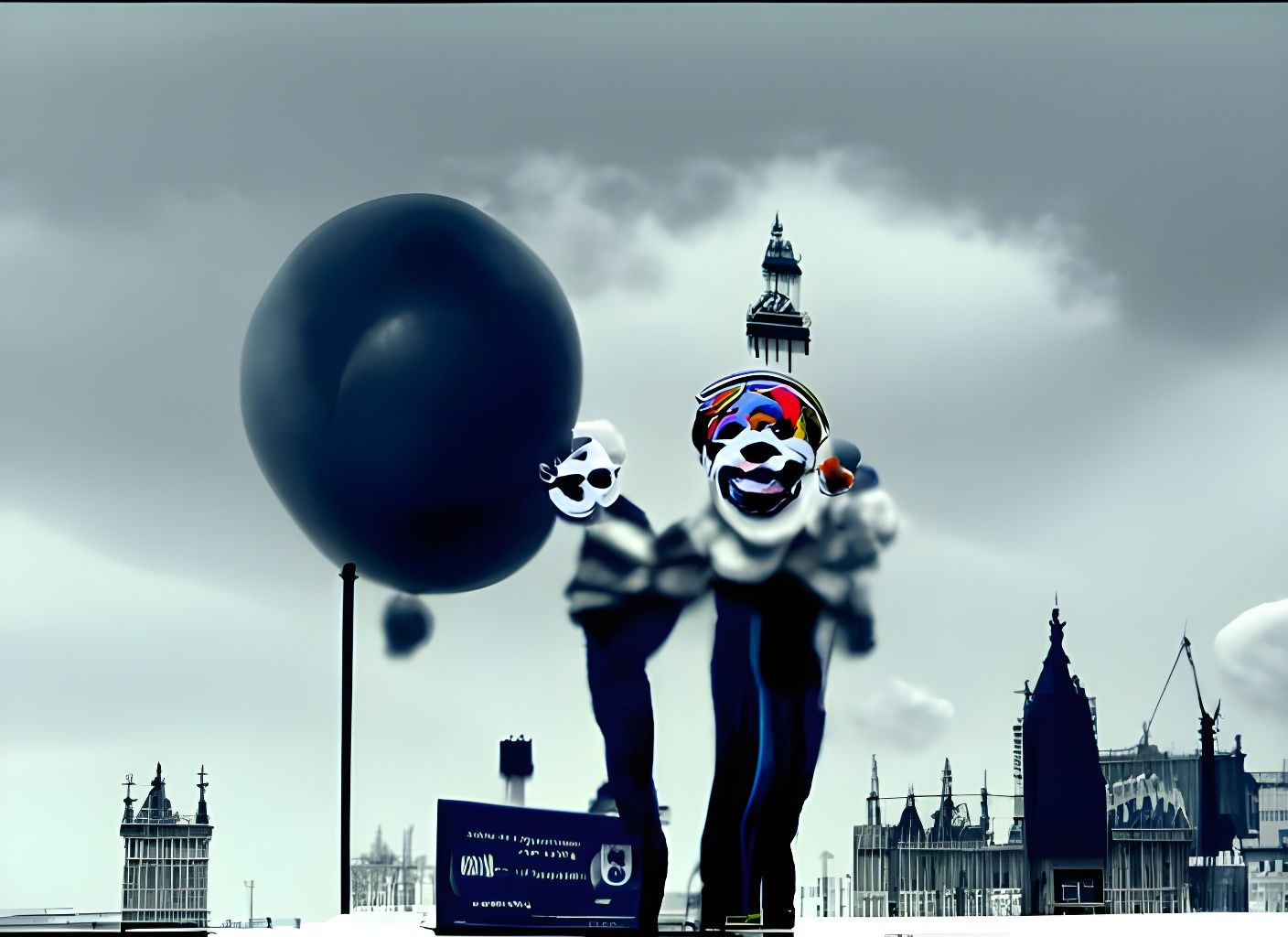 Clowns in London: 8K 3D V-Ray Photoillustration
