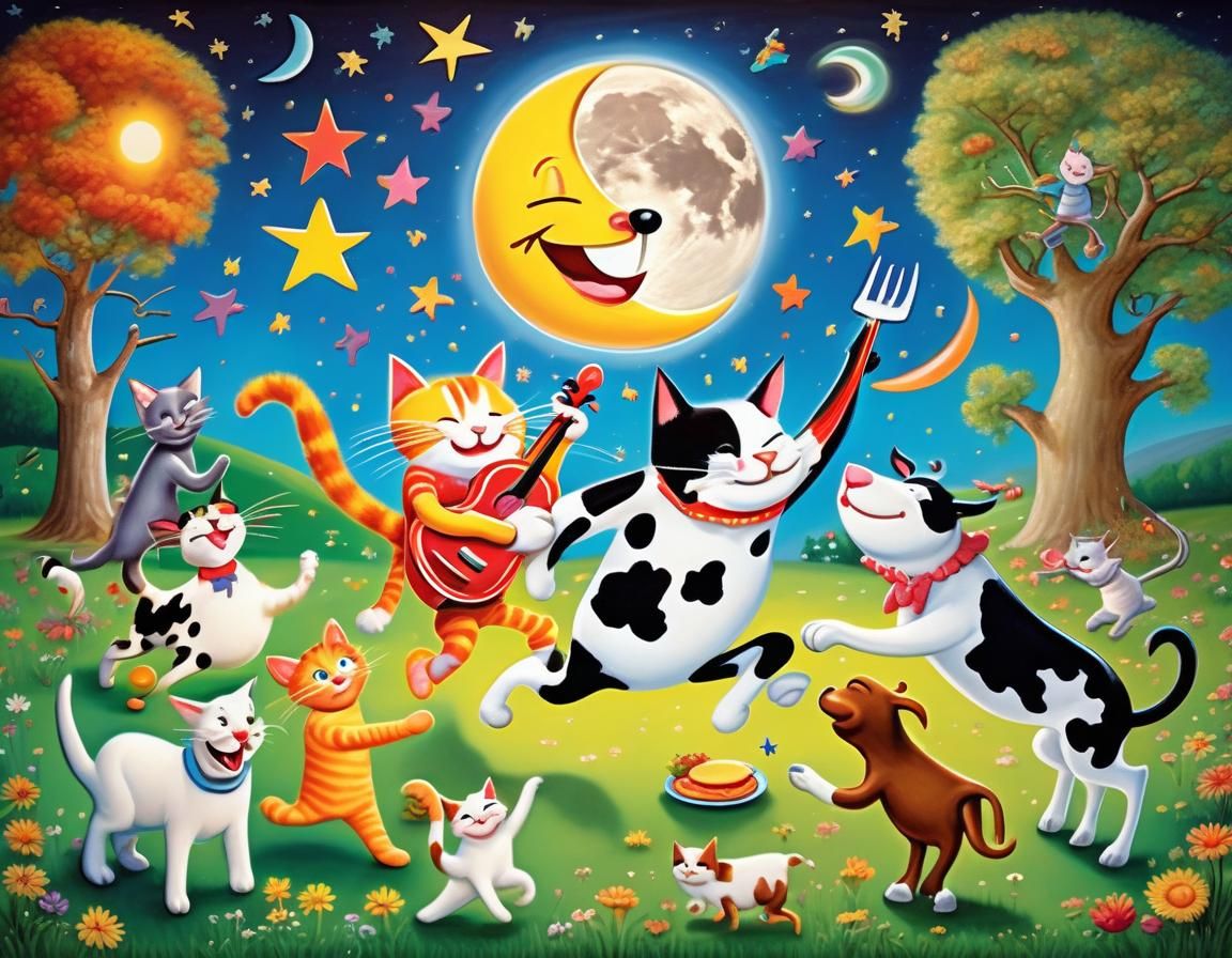 Nursery Rhyme Scene with Fiddling Cat