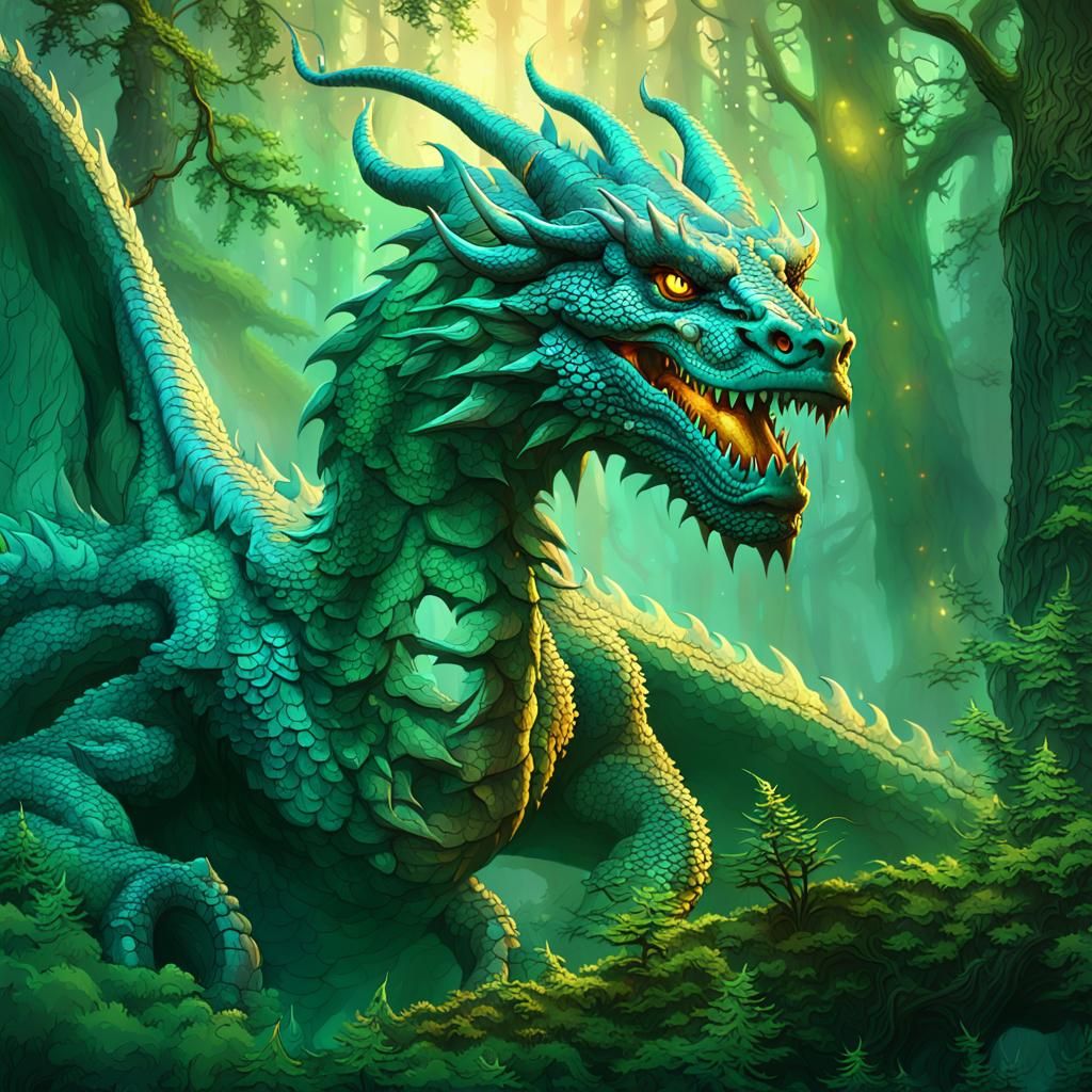 Elemental Dragon in Mystical Forest: Fantasy Art