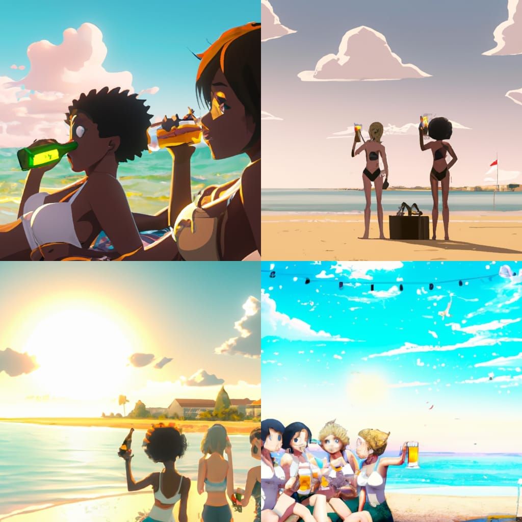 Anime Beach Scene in Studio Ghibli Style