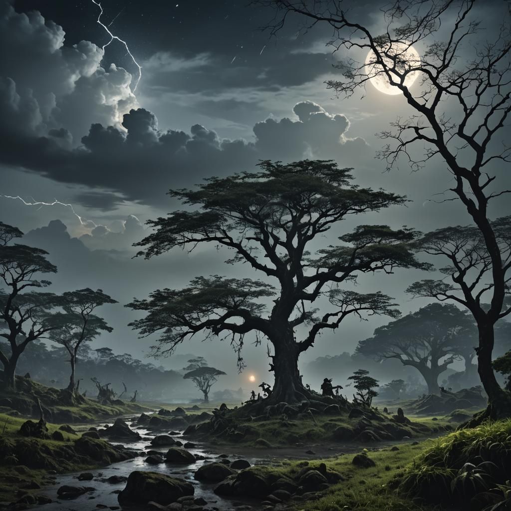 Eerie Dark Fantasy Night Landscape in 8K