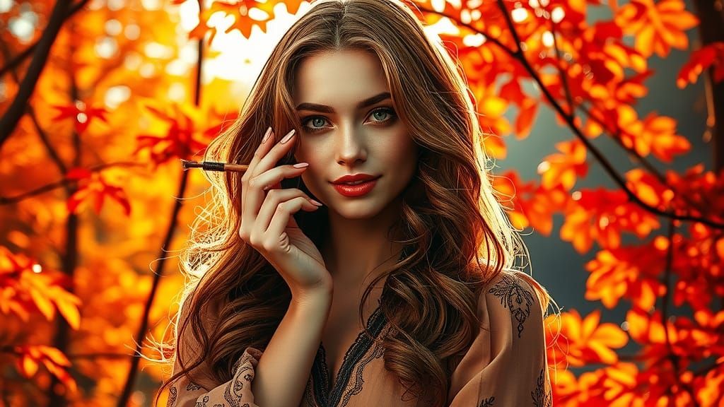 Autumn Tattoo Artist in Forest, Digital Graffiti Art