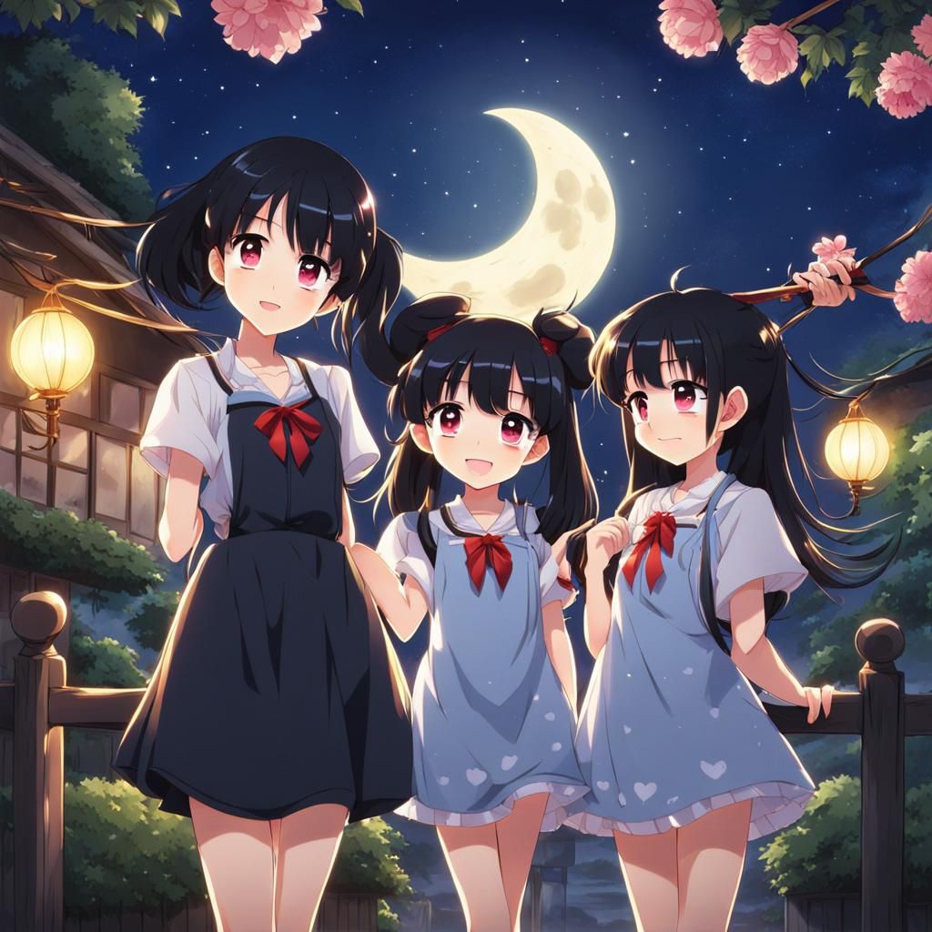 Anime Girls Under Moonlight: Japanese Manga Art