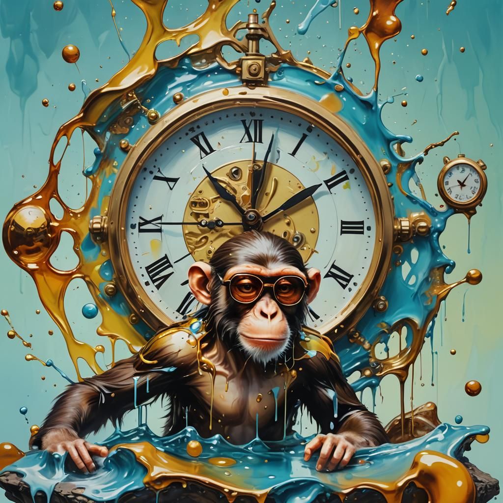 Surreal Monkey Backflip on Melting Clock