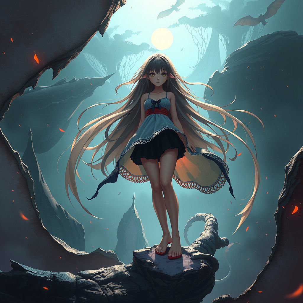 Detailed Anime Goth Girl Fantasy Concept Art