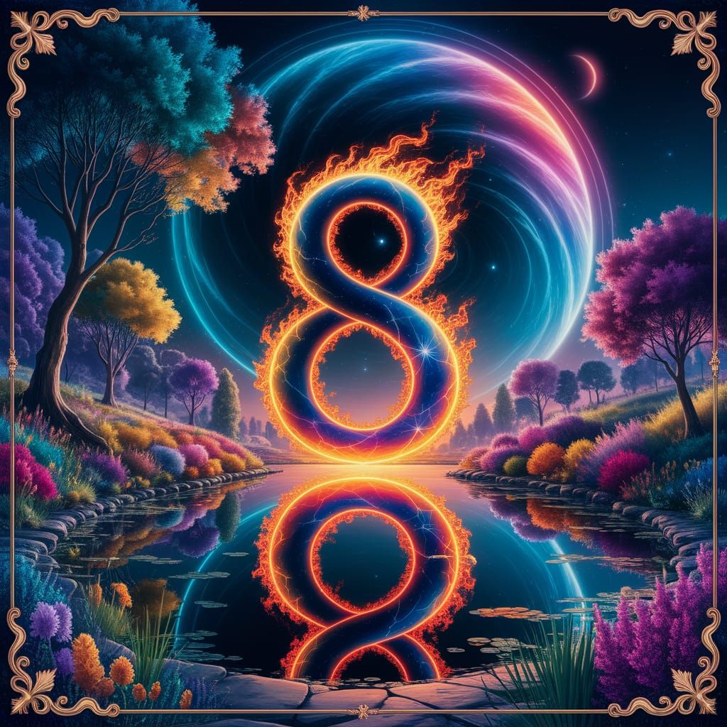 Ethereal Fantasy Scene with Burning Number 8