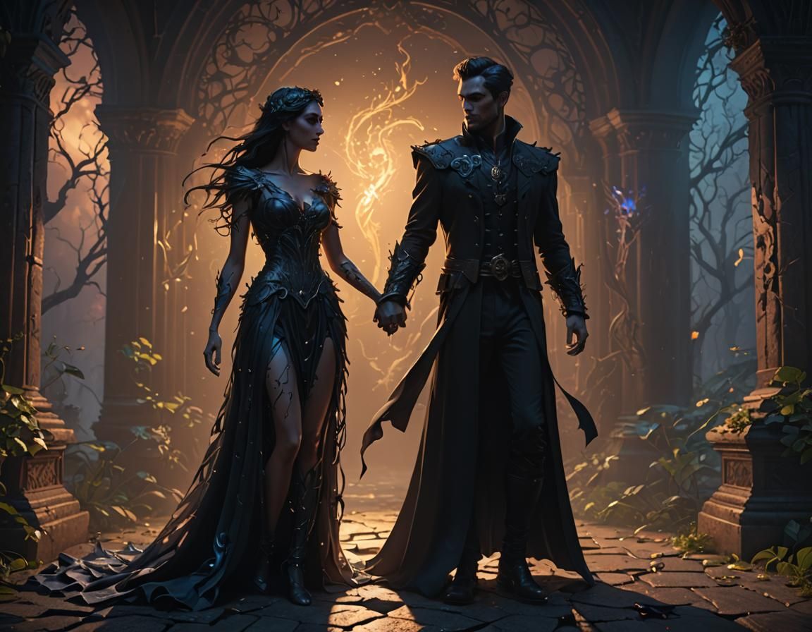 Romantic Couple of Light and Dark: Fantasy Art