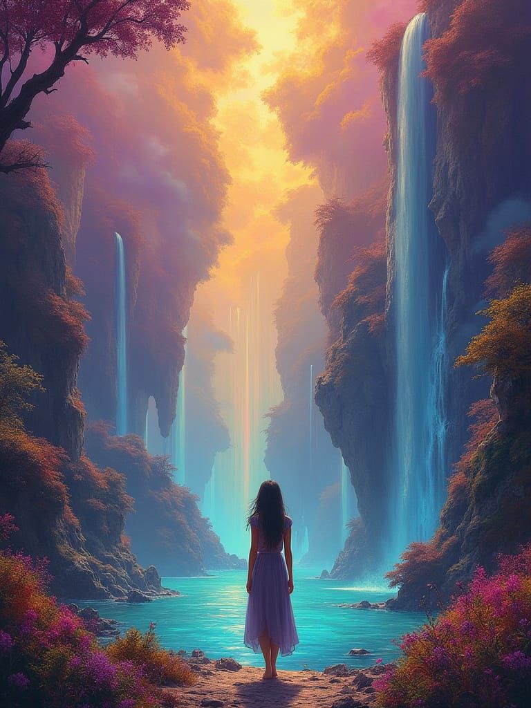 Fantasy World with Floating Islands and Waterfalls