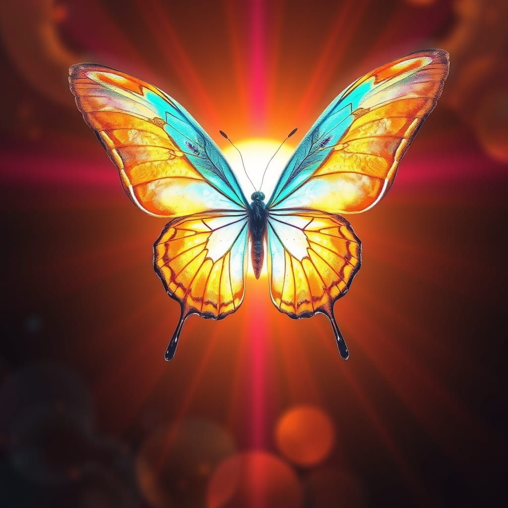 Iridescent Butterfly Flies into Blazing Sun