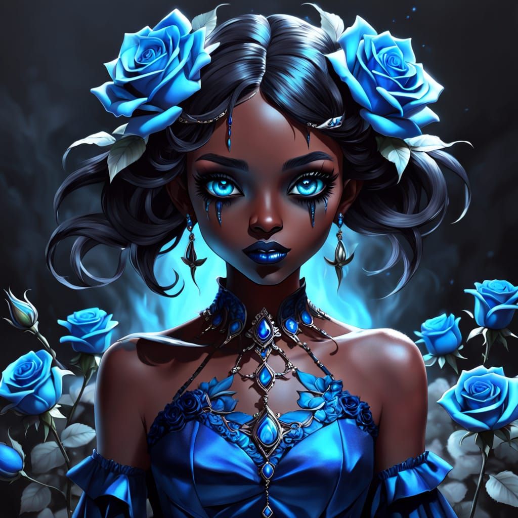 Gothic Beauty with Supernaturally Glowing Blue Eyes