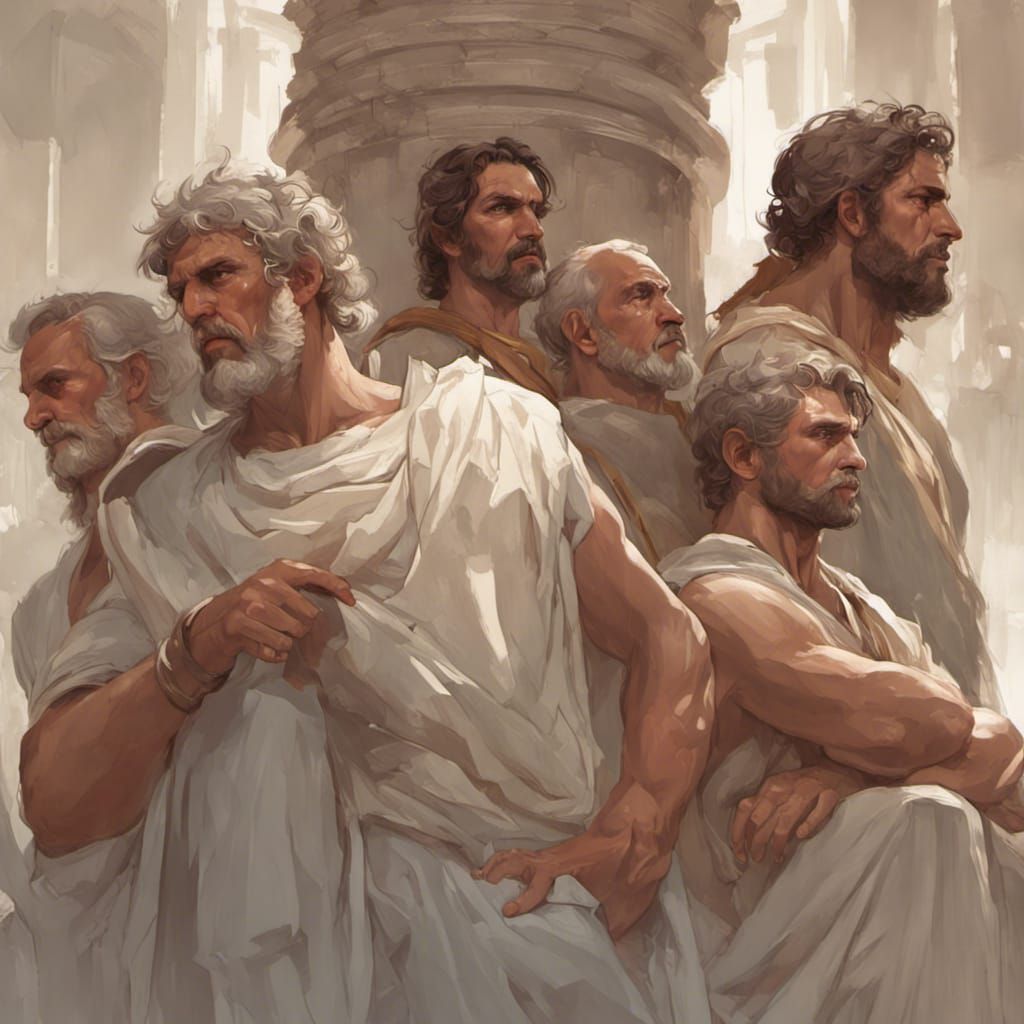 Ancient Greek Men at a Lecture: Detailed Portrait