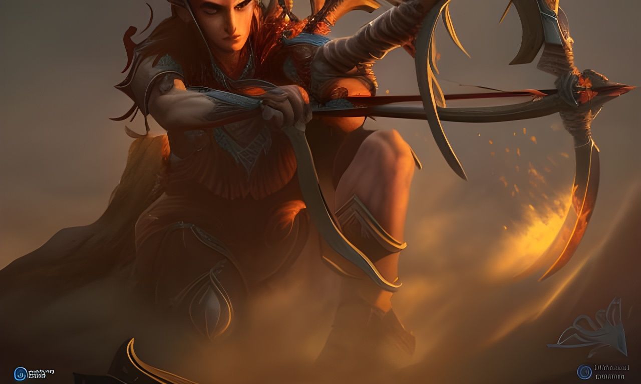 Furious Elf Warrior with Bow, Detailed Matte Painting