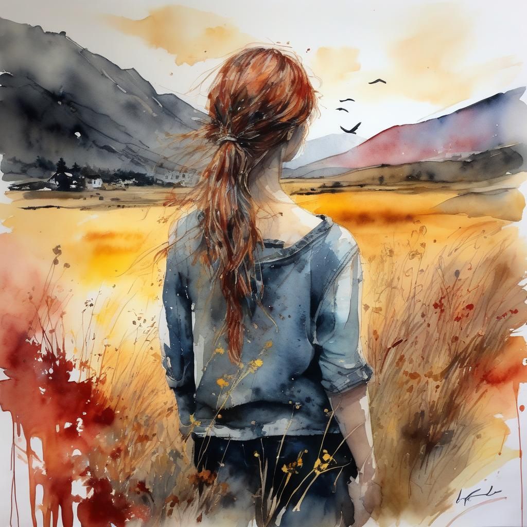 Watercolor Fairy Tale: Nordic Sunset Digital Illustration