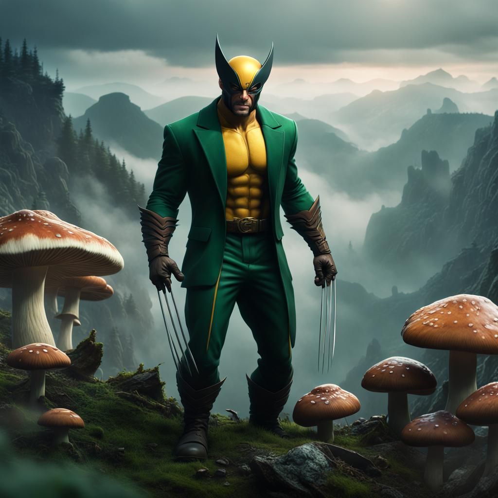 Wolverine Superhero on Misty Mushroom Mountain
