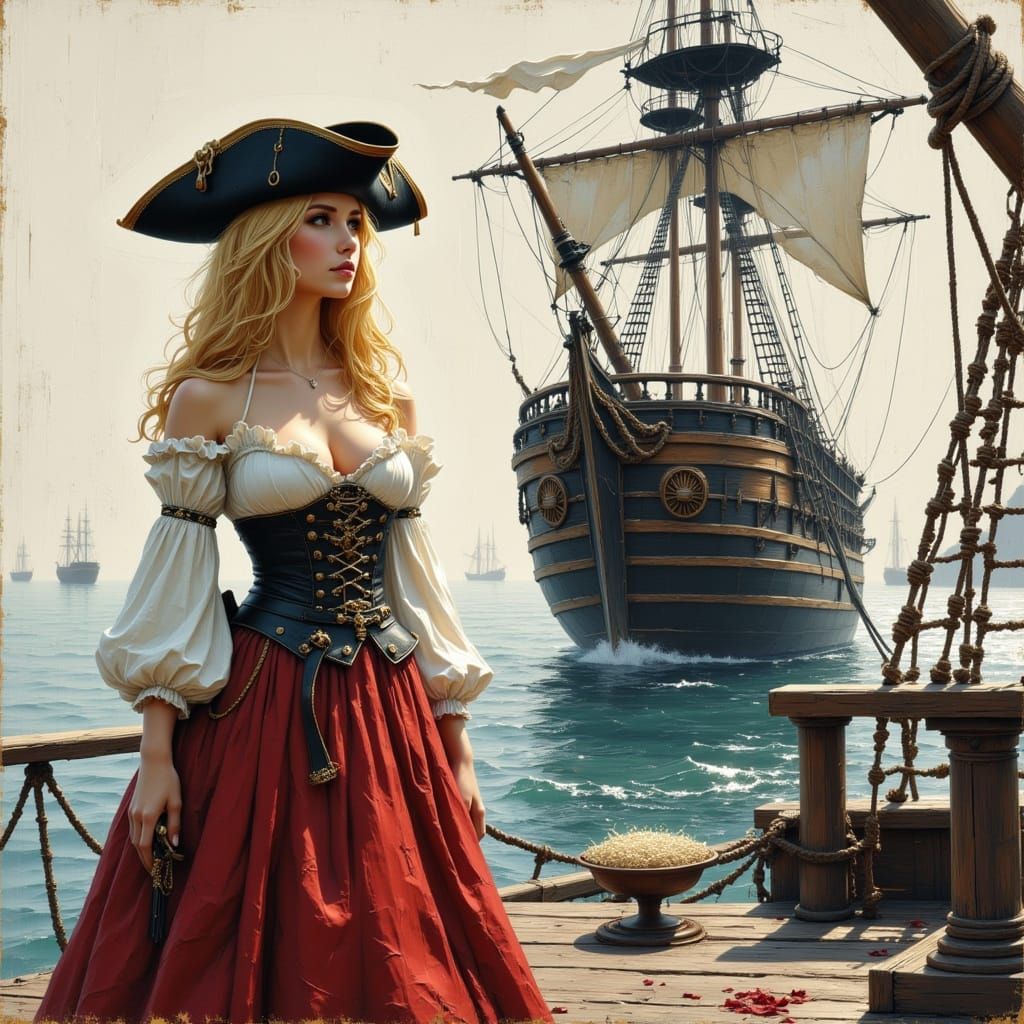 Lady Pirates on Ship Deck in Anime Style