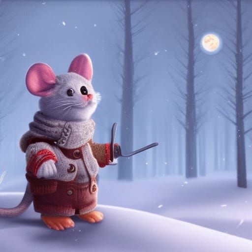 Mouse in Winter Outfit: Detailed Matte Painting