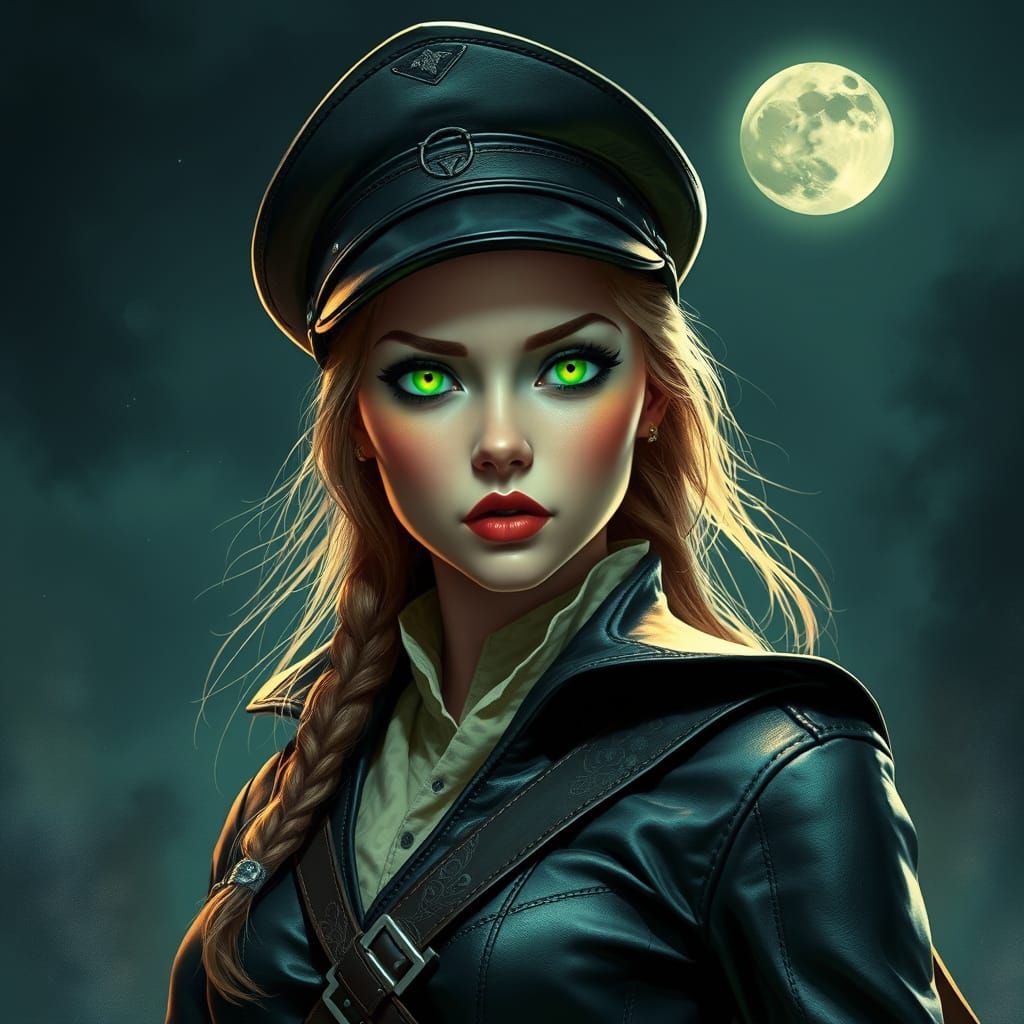 Forged Maiden in Fiery Embers, with Green Glowing Eyes, Unde...