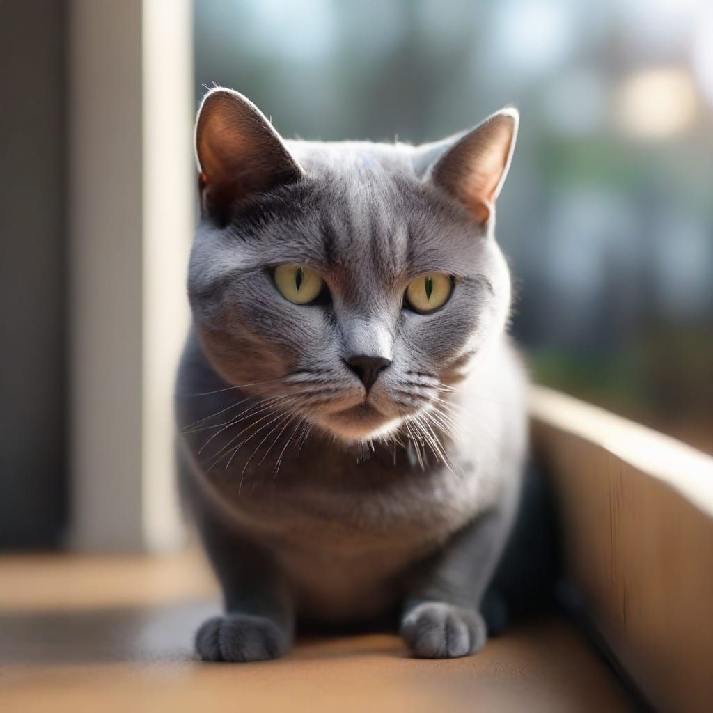 Pixar Style Gray Cat Interacting with Human Hand