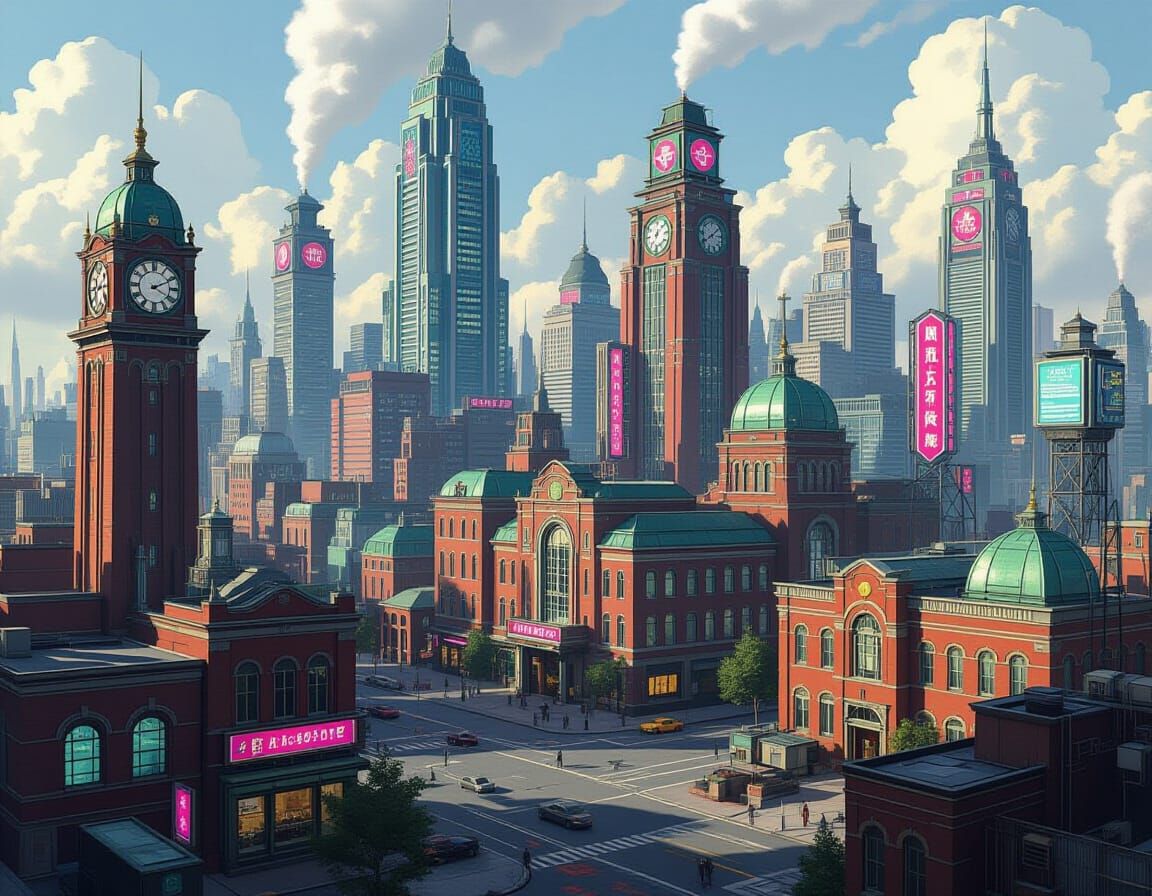 College campus. retrofuturism