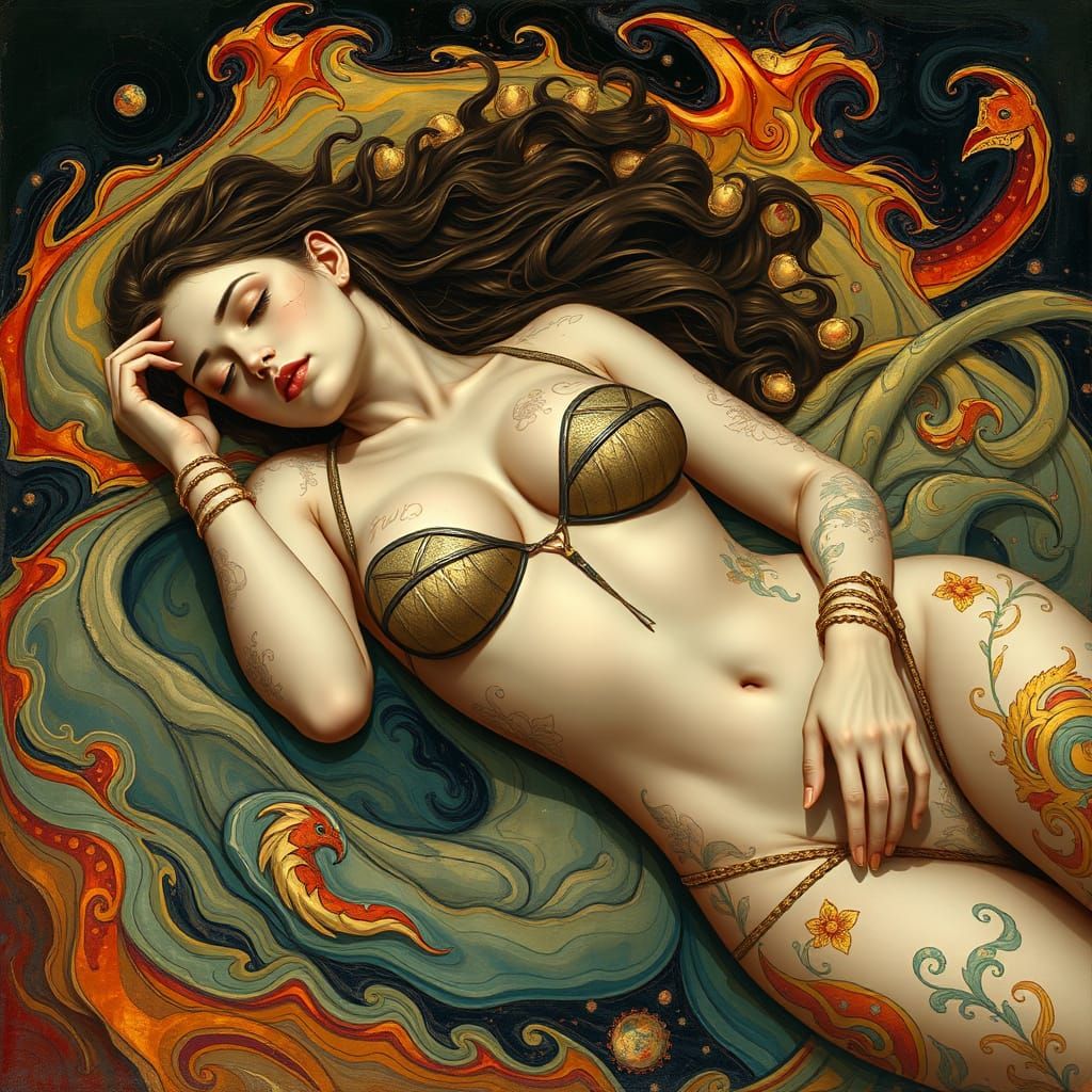 Sensual Goddess in Art Nouveau Style