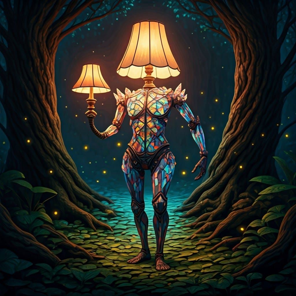 Fantastical Anthropomorphic Lamp in Surrealist Astral Illust...