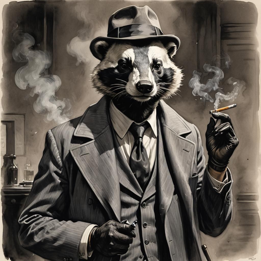 Film Noir Badger Detective in Sinister Style