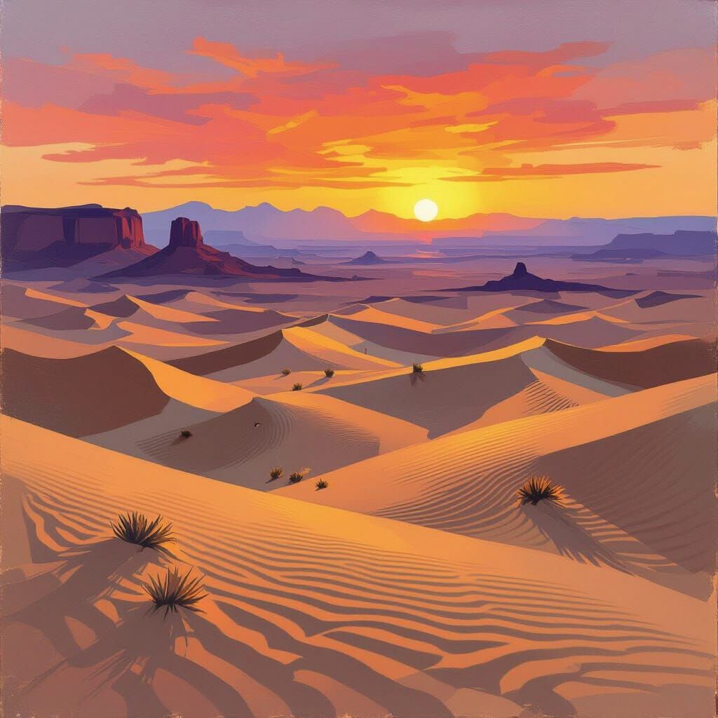 Desert Sunset Landscape in Bold Color Style