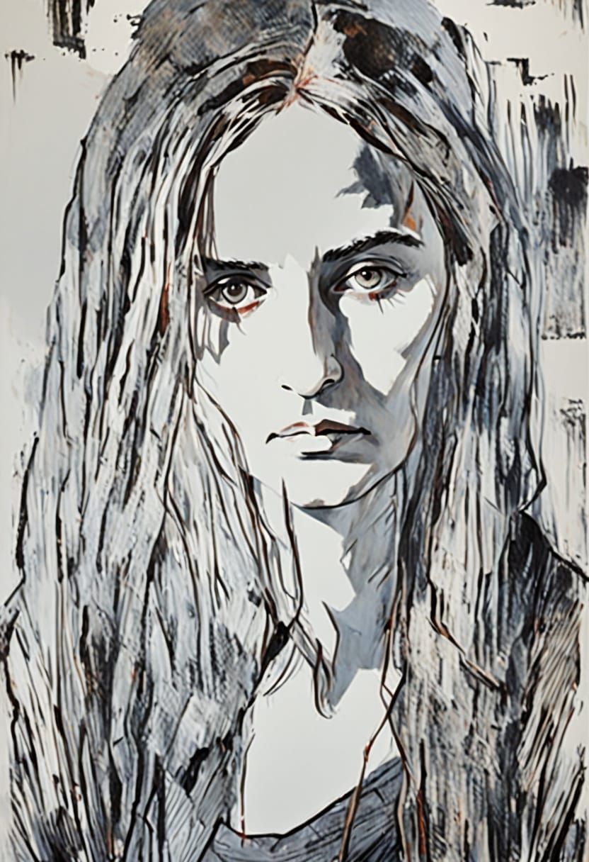 Brooding Female Portrait in Intense Expressionist Style