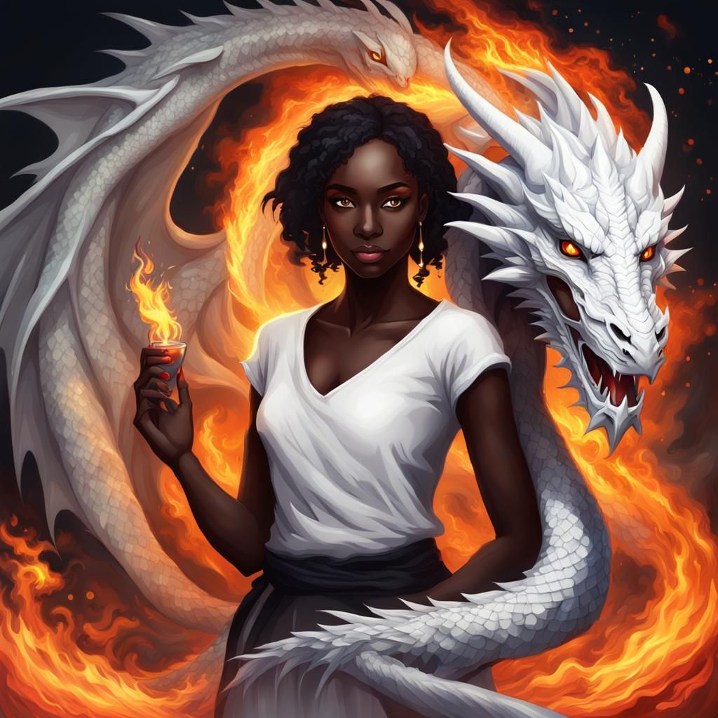 Striking Woman with Dragon of Fire