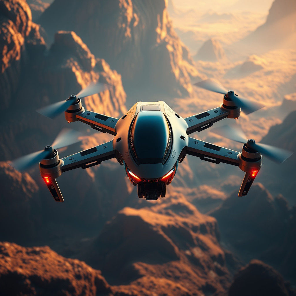 Futuristic Quadcopter Aircraft in a Sci-Fi World