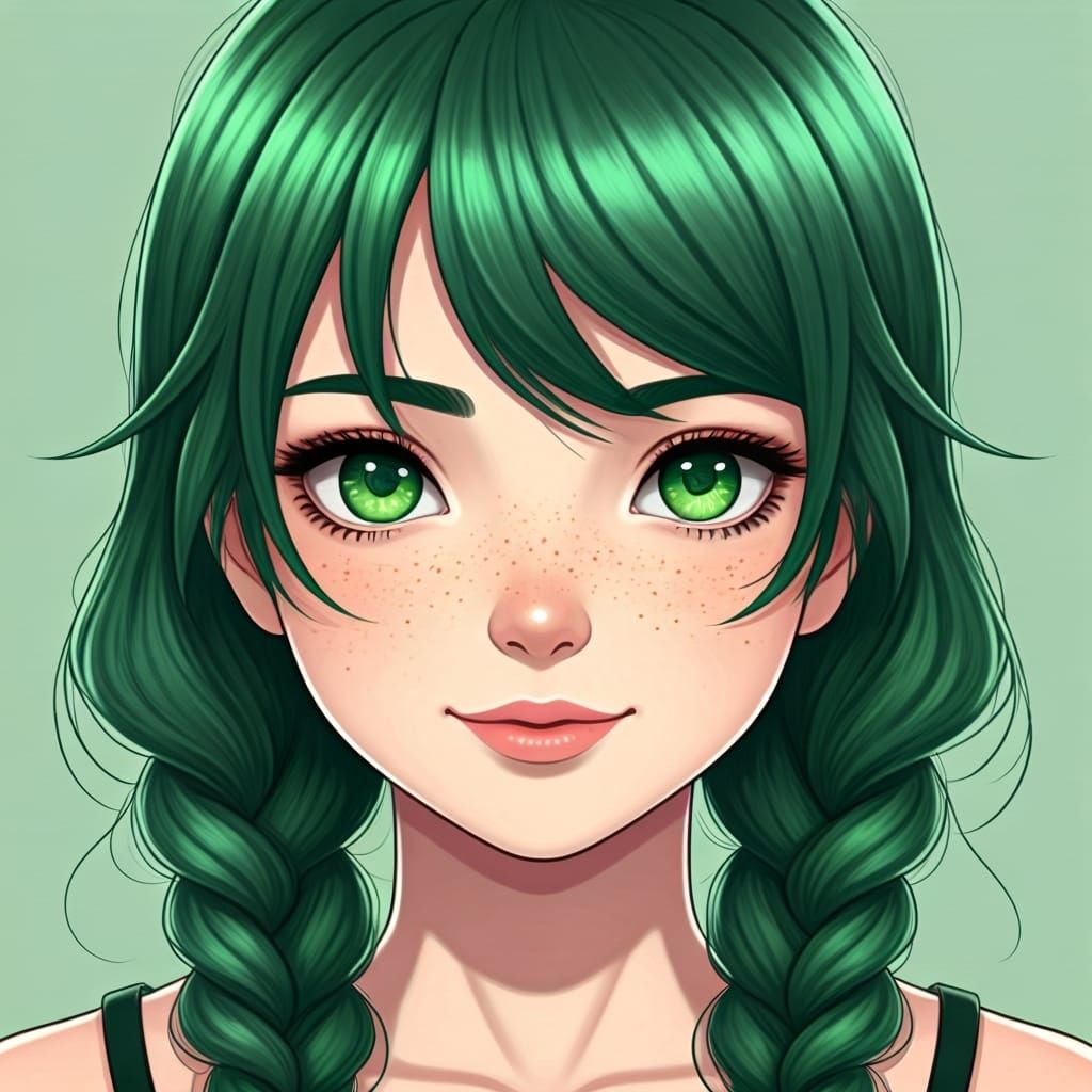 Anime Girl with Green Hair in Apocalyptic Setting