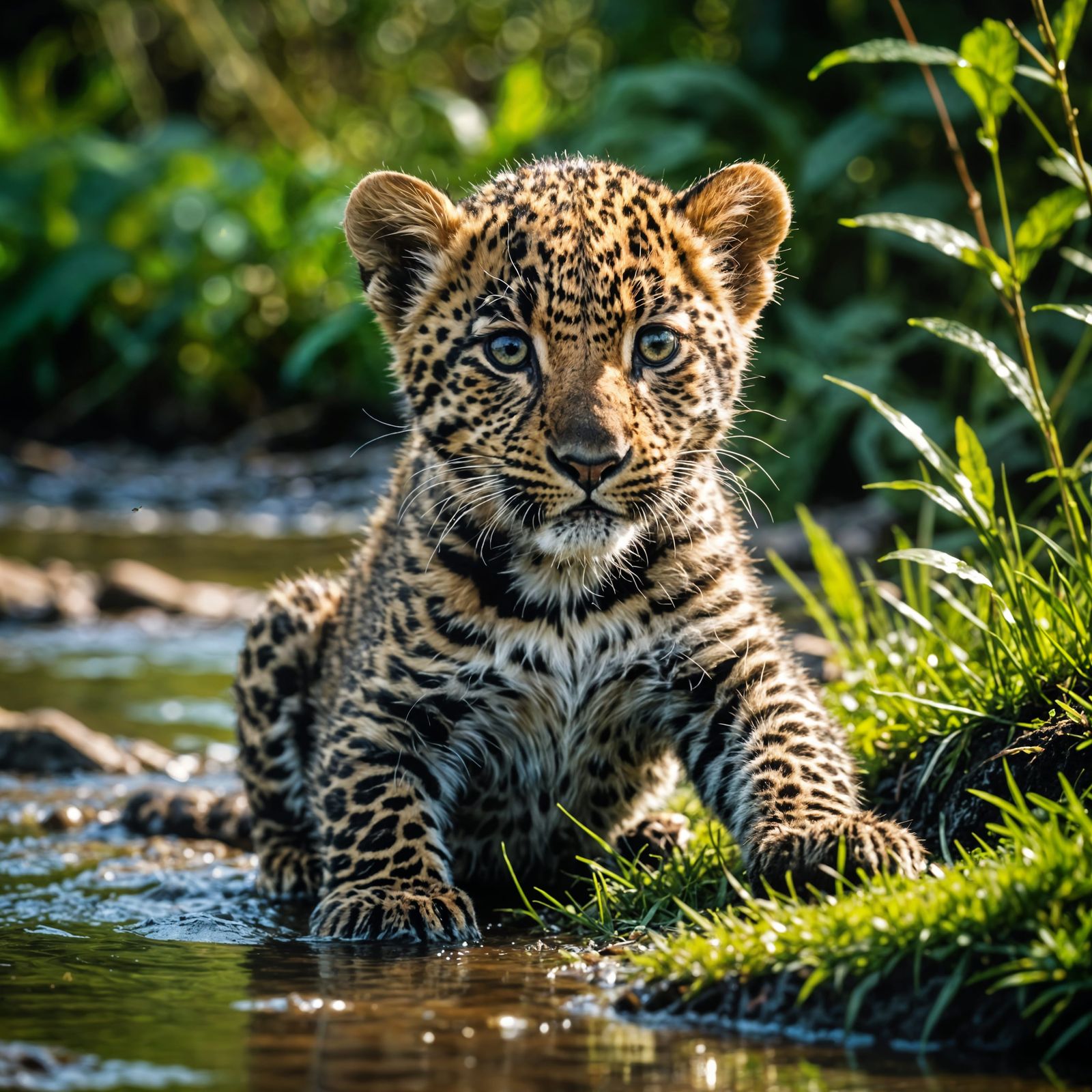 Leopard Cub Playing in Indian Jungle Meadow