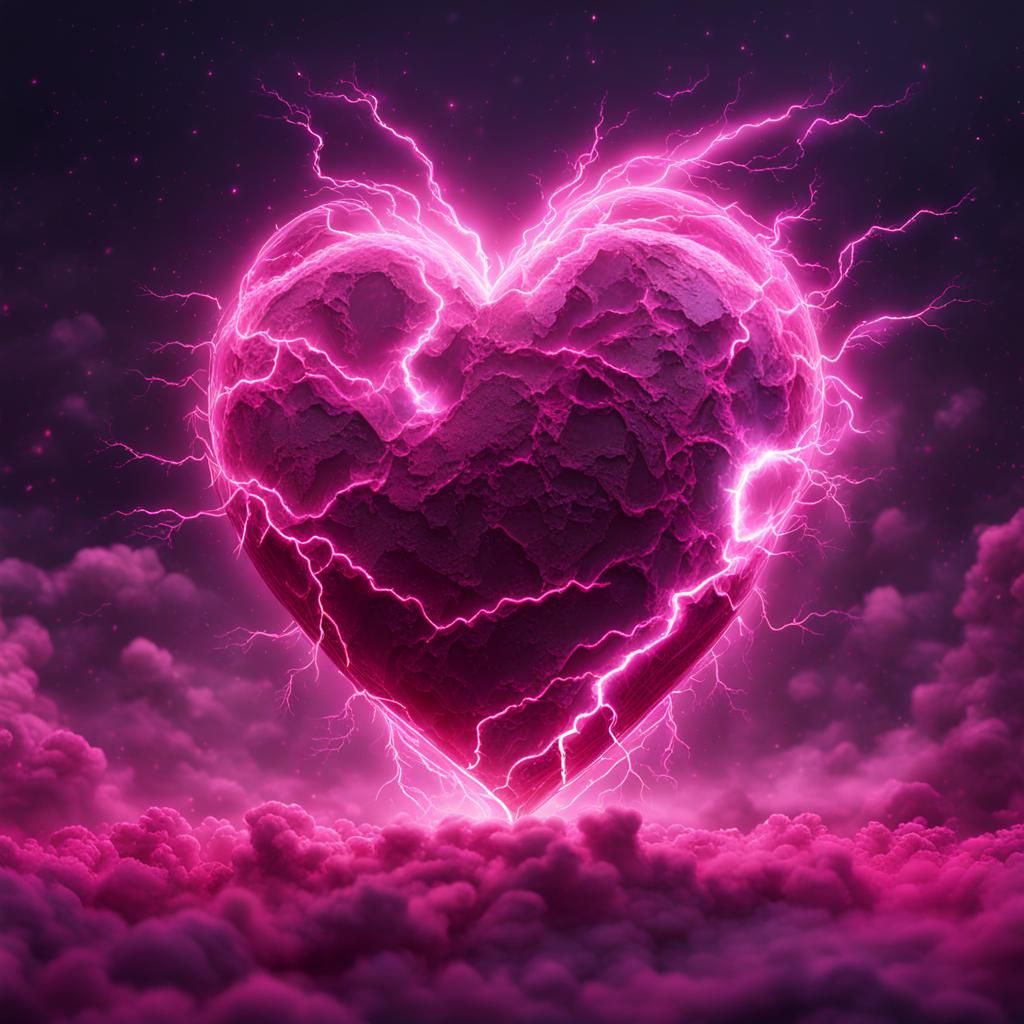 Pink Lightning Heart: Detailed Fantasy Art