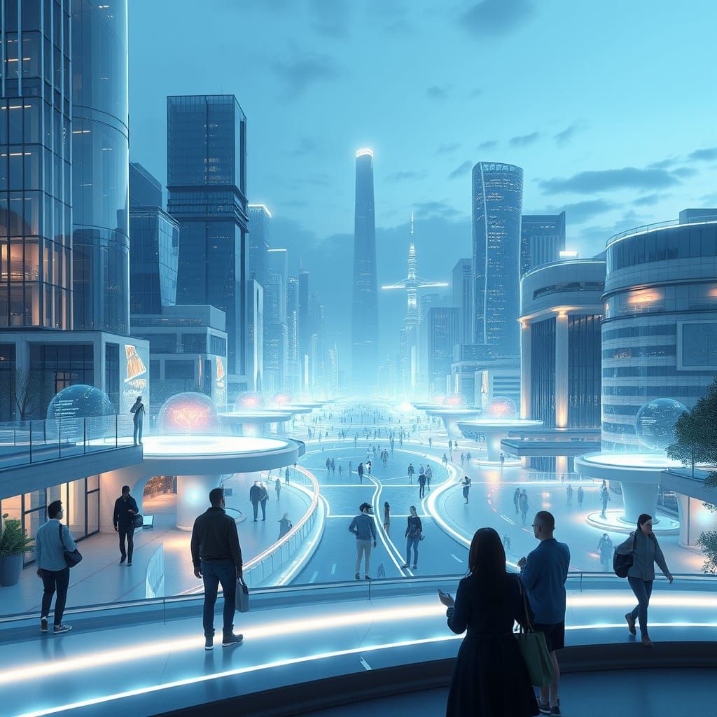 Serene Ultra-Modern City with Seamless Digital Integration