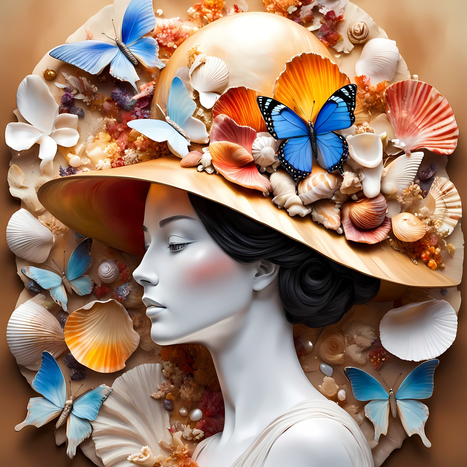 Seashell Butterfly Hat in Golden Hour Garden Painting