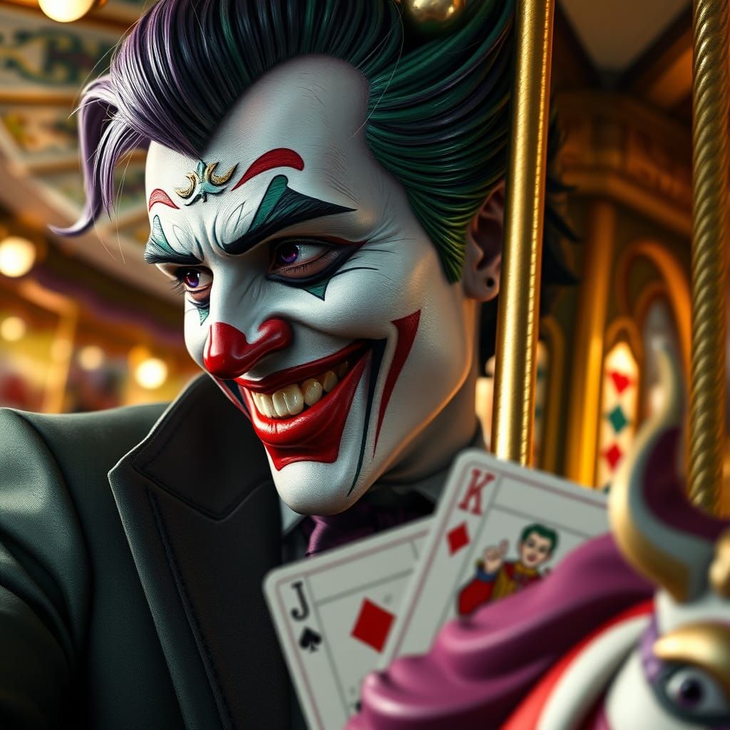 Joker as Carnival Oracle in Dynamic Concept Art