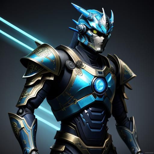 Cybernetic Dragon Samurai in Futuristic Armor