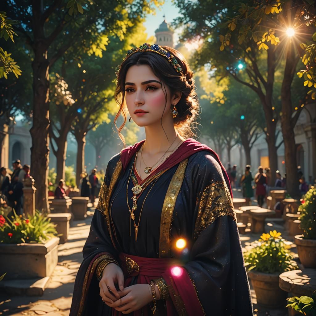 Beautiful Place Illustration with Bokeh and Lens Flare