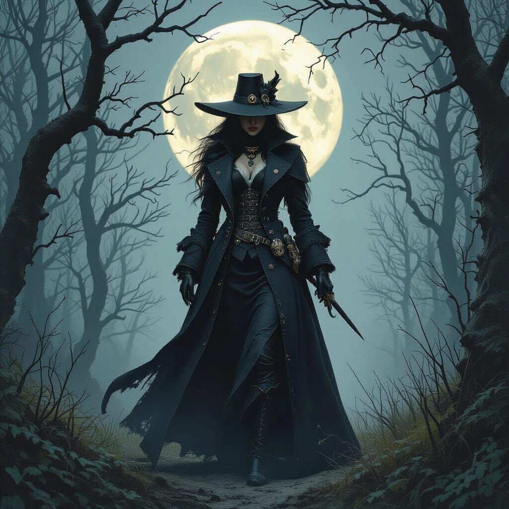 Werewolf Warlock in Moonlit Forest, Dark Fantasy Art