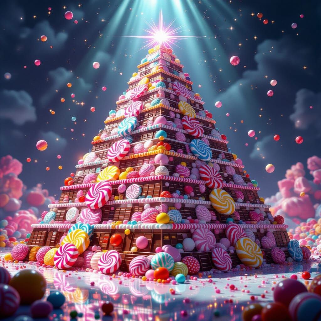 Giant Candy Pyramid in Surreal Fantasy Light
