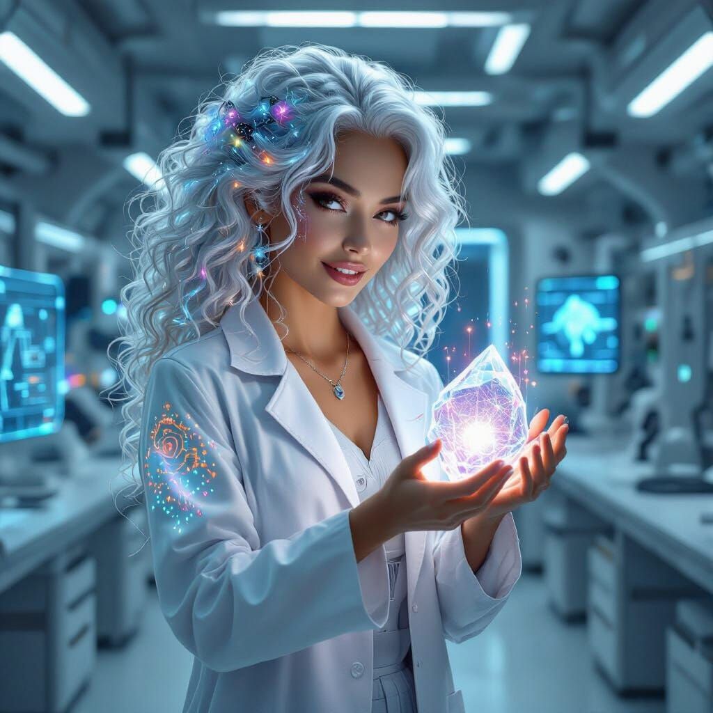 Nanite Witch Portrait in Futuristic Lab, Hyperrealistic Styl...