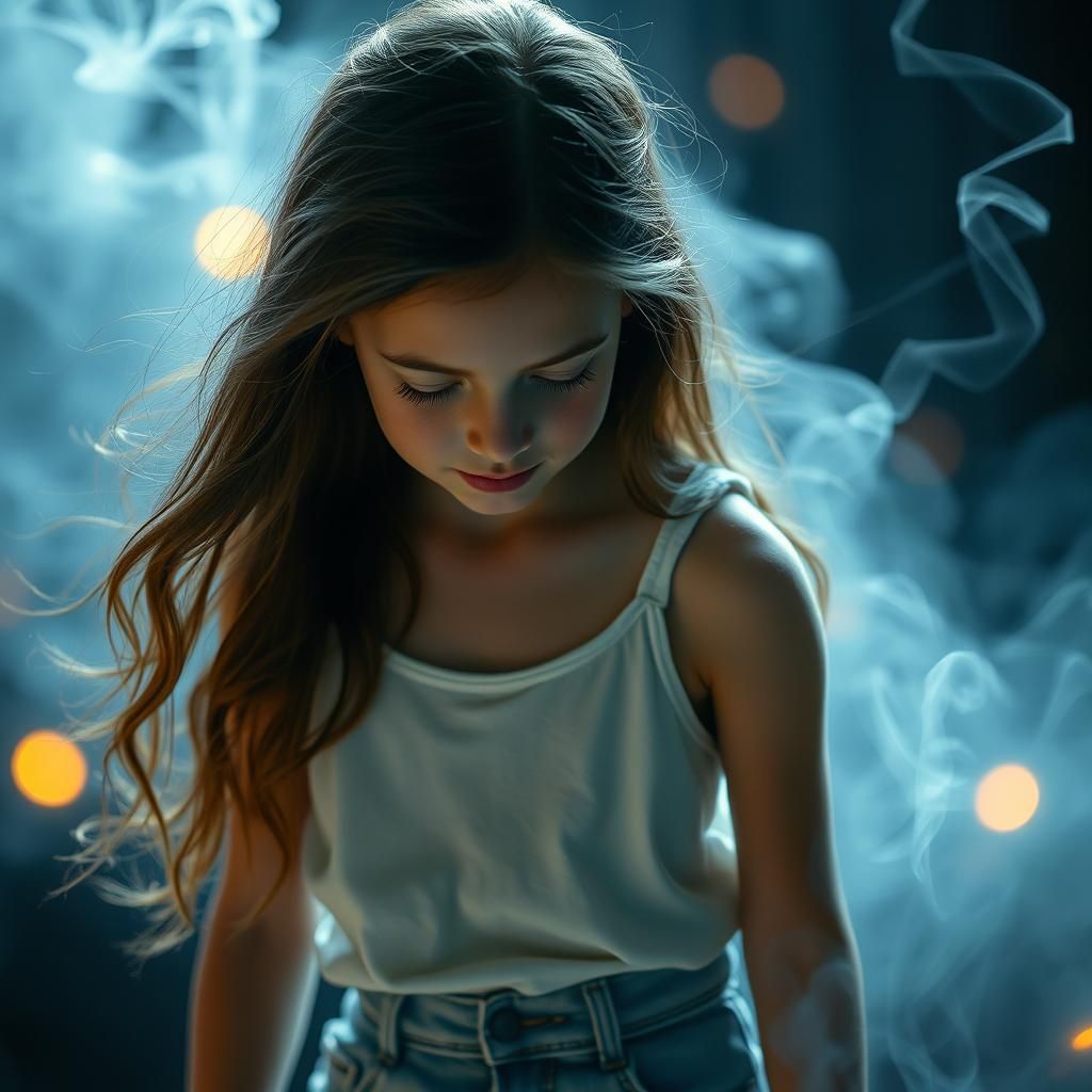 Ethereal Girl in Jeans: Dreamlike Mystical Realism