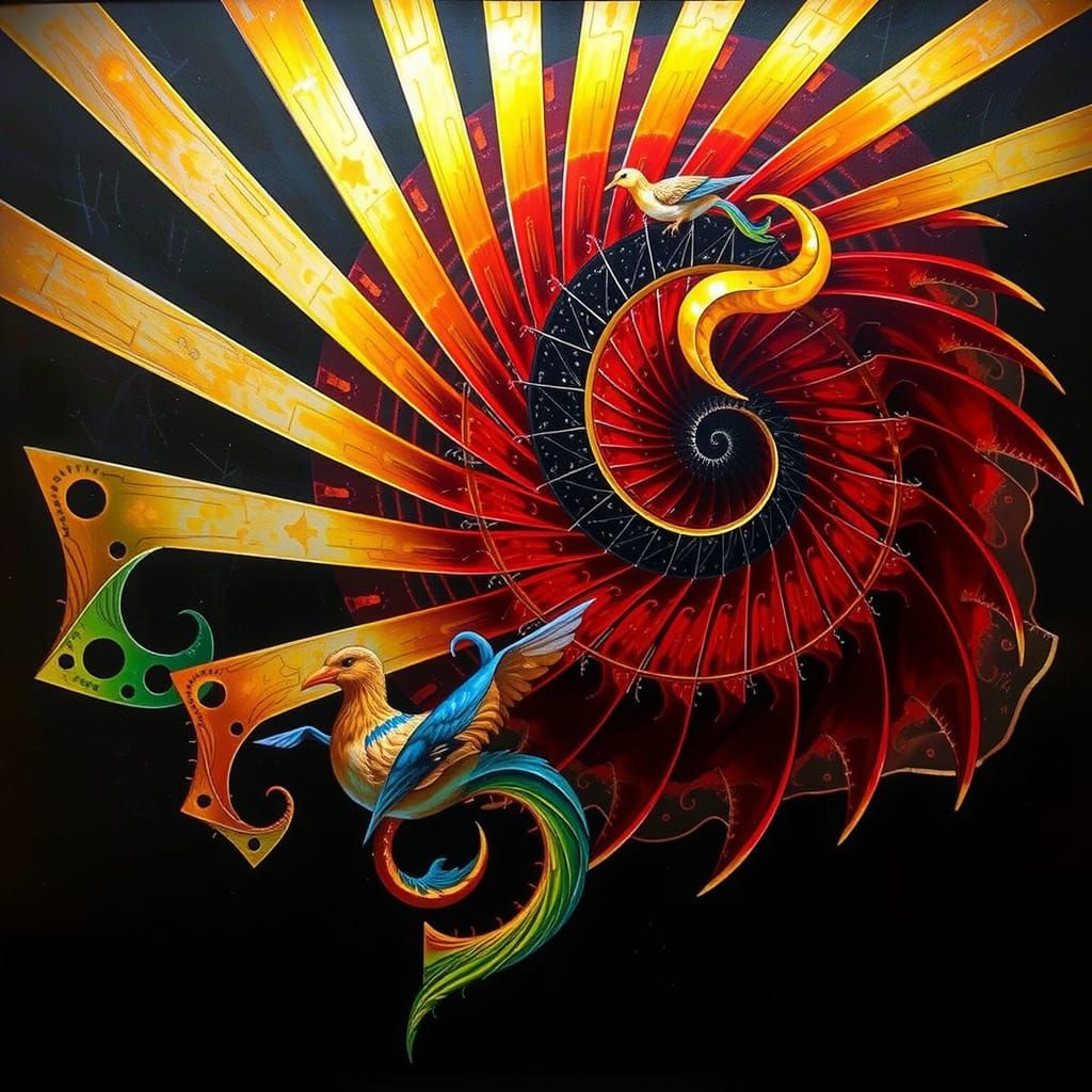 Abstract Geometric Curves and Spirals in Digital Art