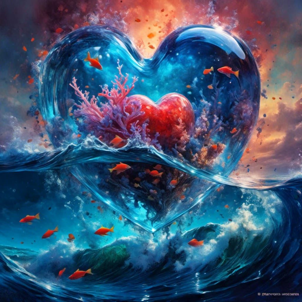 Magical Floating Heart with Vibrant Oceanscape Inside